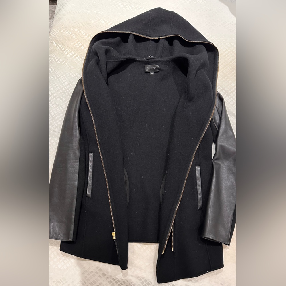 Authentic MACKAGE FAE DOUBLEFACE WOOL COAT WITH WATERFALL HOOD black XS